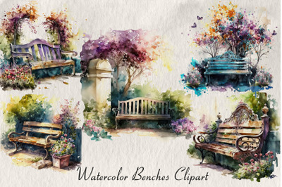 Watercolor benches clipart