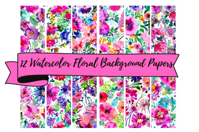 12 Watercolor Floral Papers Backgrounds