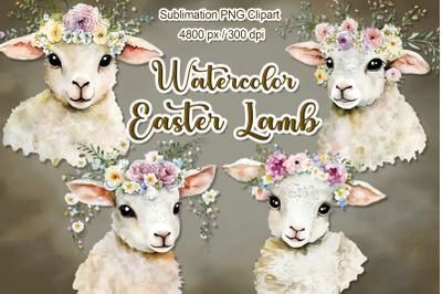 Easter Lamb with Flowers Clipart PNG