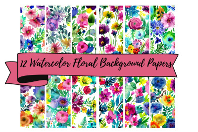 12 Watercolor Flowers 2 Background Papers