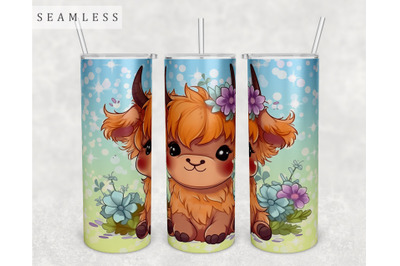 Baby Highland Cow Tumbler Wrap, 20 Oz Skinny Tumbler Sublimation PNG