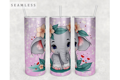 Baby Elephant Tumbler Wrap, 20 Oz Skinny Tumbler Sublimation Design