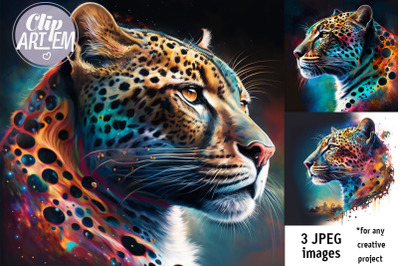 Jaguar 3 Modern Painting Colorful JPEG Images Neon Sky Set Home Decor