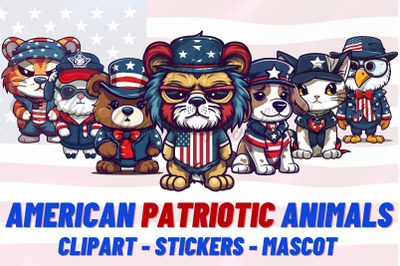 American Patriotic Animals Mascot Clipart Stickers