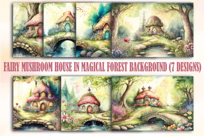 Watercolor Fairy Mushroom House In Magical Forest Backgrounds