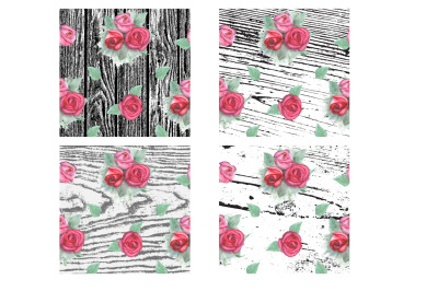 12 Pink Roses on Wood Background Sheets