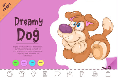 Cartoon Dreamy Dog. Clipart.