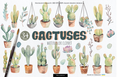 Watercolor cactuses clipart