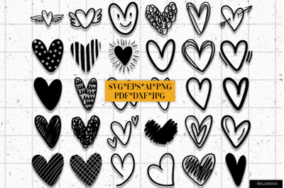 Sketch hearts SVG EPS PNG DXF