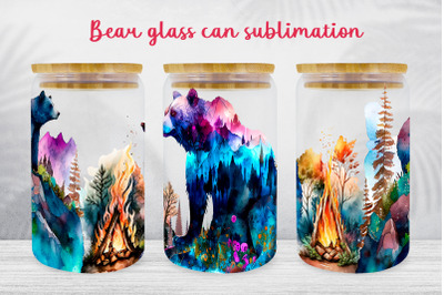 Bear glass can wrap Wild animal libbey glass can sublimation