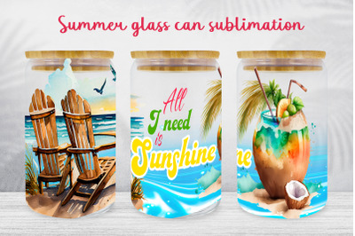 Summer glass can wrap Beach van libbey can sublimation png