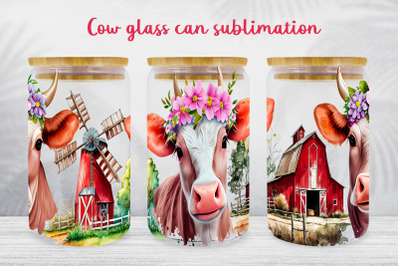 Cow glass can wrap design Floral Farm libbey can sublimation