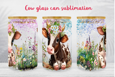 Cow glass can wrap design Floral Farm libbey can sublimation
