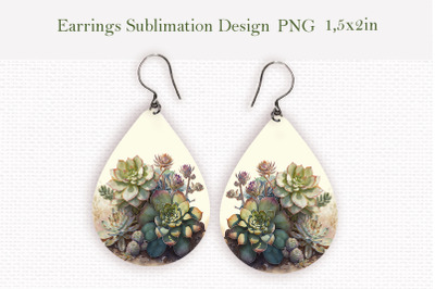 Watercolor succulents teardrop earrings design