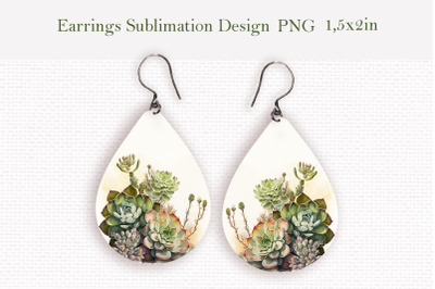 Watercolor succulents teardrop earrings design
