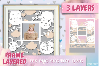 Animal Baby Photo Frame SVG | Papercut baby | Shadowbox