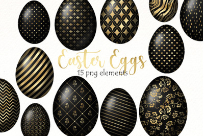 Easter Eggs clipart, Black gold modern eggs png, Spring png.