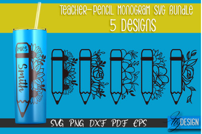 Teacher Pencil Monogram SVG Bundle | Pencil Monogram SVG Design |