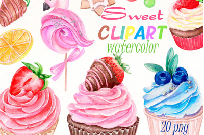 Watercolor sweets clipart | Desserts png digital clipart