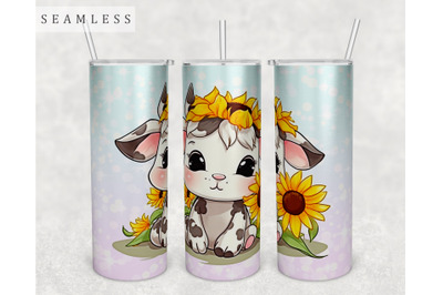 Calf With Sunflowers Tumbler Wrap, 20 Oz Skinny Tumbler Sublimation