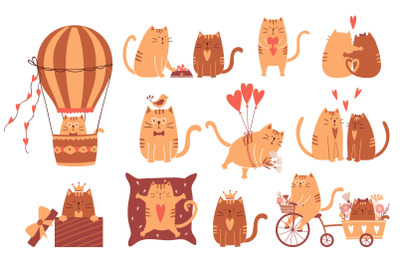 Collection of 11 cute cats in love.