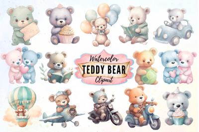 Watercolor Teddy Bear Baby Shower Clipart