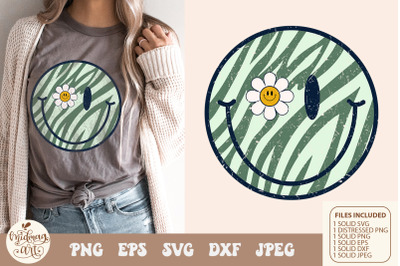 Retro smiley face zebra with daisy eye svg png sublimation