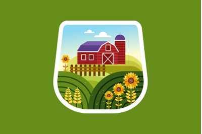 Farm house and sunflower field