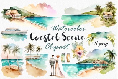 Watercolor Coastal Scene Clipart