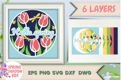 Shadow Box Hello Spring | 3D Layered SVG | Lightbox