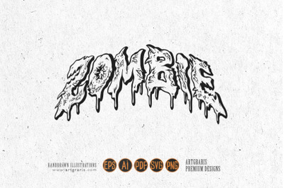 Terrifying dripping zombie lettering word illustrations silhouette