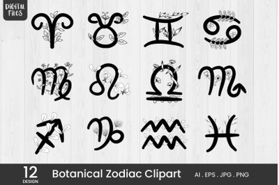 12 Botanical Zodiac Clipart