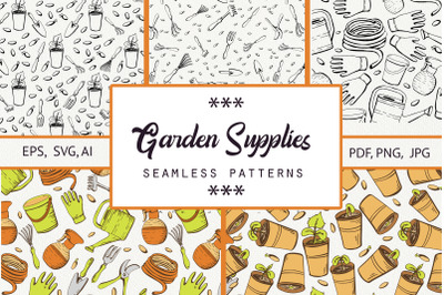 Garden supplies. Seamless patterns