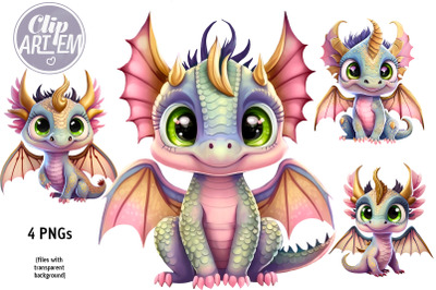Pink Gold Dragon 4PNG Clip Art Images Set Digital Print Decor for Kids
