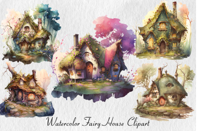 Watercolor fairy house clipart