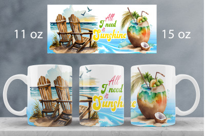 Summer mug wrap design Beach mug sublimation PNG 11oz &amp; 15oz