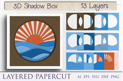 Waves shadow box, 3d ocean layered papercut svg