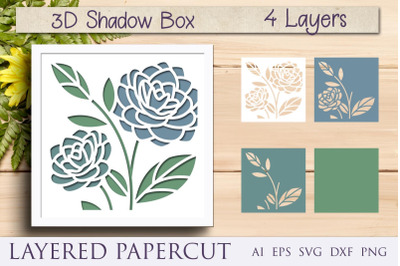 Flower shadow box svg, 3d layered papercut