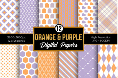 Orange and Purple Seamless Pattern Digital Papers