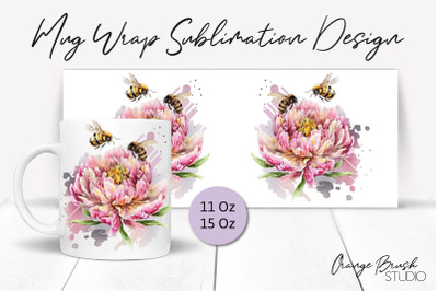 Bee Coffee Mug Sublimation Wrap, Floral Mug Wrap Design