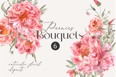 Peonies bouquets watercolor clipart