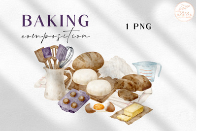 Watercolor Baking Clipart. Kitchen Illustration for Sublimation PNG