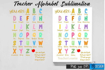 Teacher Alphabet Sublimation | Teacher Alphabet Design | Tacher Sublim