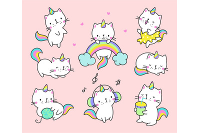 Cat unicorn. Kawaii cats&2C; fun unicorns kitty characters. Pastel cute a