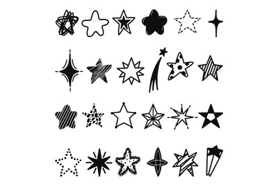 Sketch stars collection. Star sketched, doodle drawn decorative space