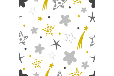 Simple doodle stars seamless pattern. Cosmic freehand star, doodles ni