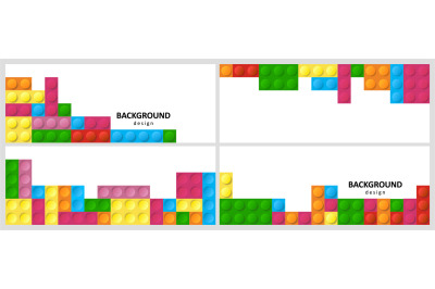 Colorful constructor blocks banners set. Abstract kids play background