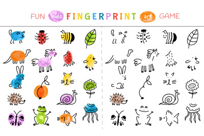 Kids fingerprint game. Paint baby finger print art play. Children lear