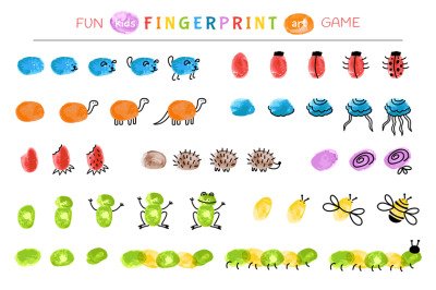 Fingerprint animal game. Step by step baby painting animals with finge