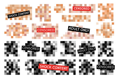 Censored square elements black and beige colors. Pixel blur explicit,